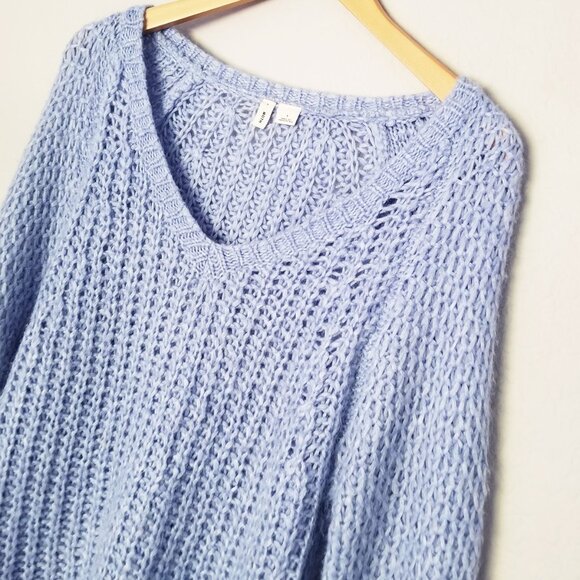 Anthropologie Moth Chunky Knit Mohair Wool Blend Sweater S Periwinkle Blue VNeck - Picture 7 of 16